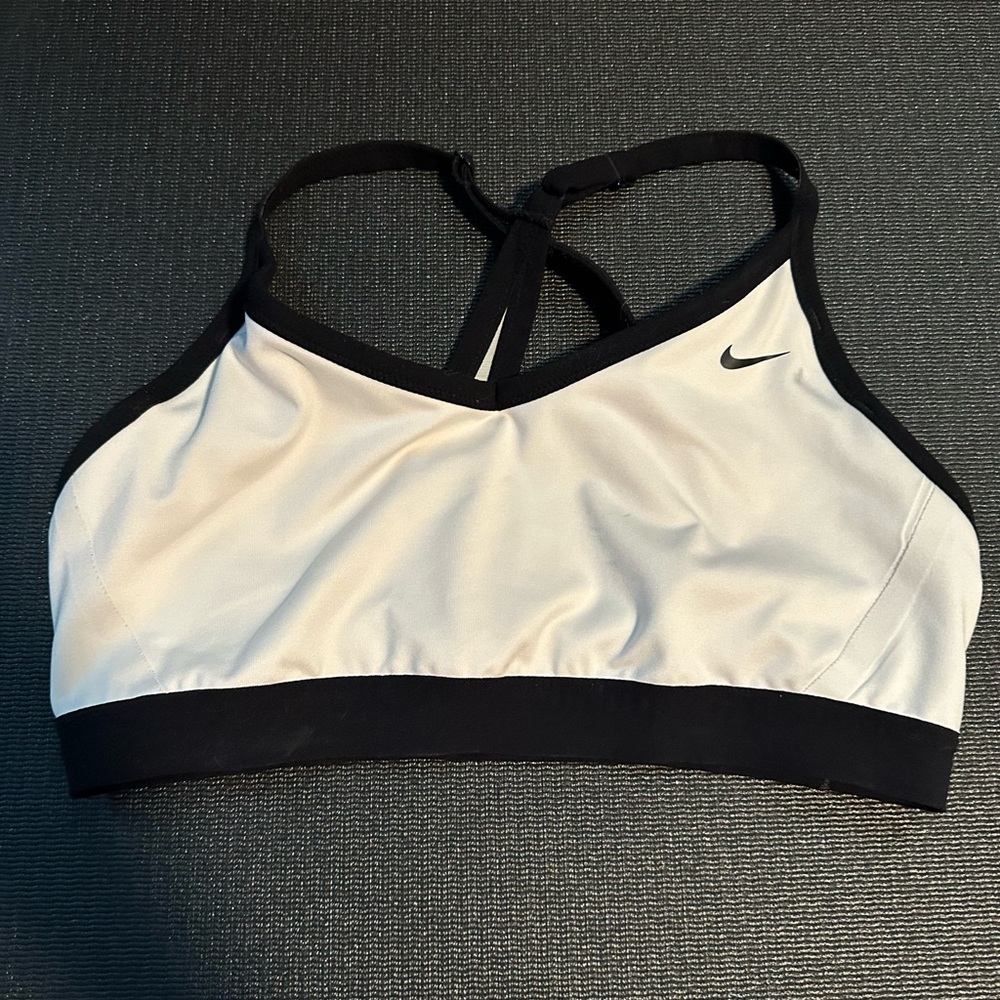 Nike White Sports Bra with Black Trim and Crossback Straps